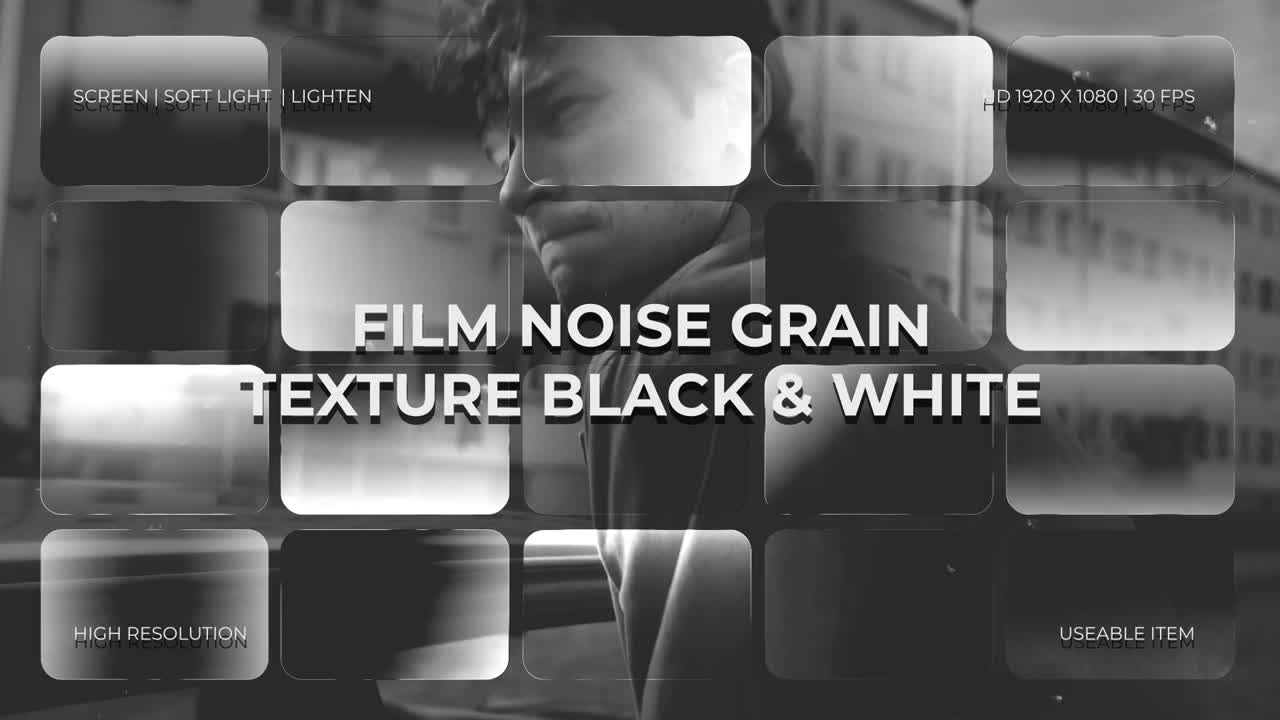 Vintage Film Noise Grain Texture Black and White Overlay