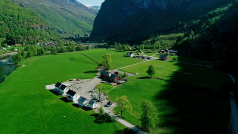 Nature-mountain-resort-town-Swiss-mountains-4K-aerial-relaxation-nature-vacation-tourism-scenary