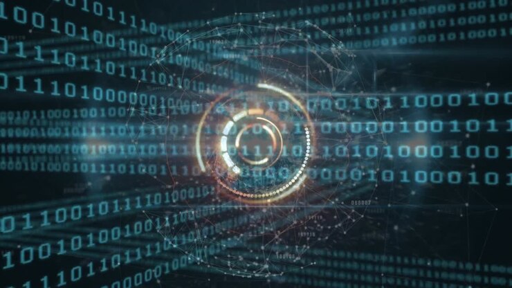 Animation of scope scanning with globe over binary coding