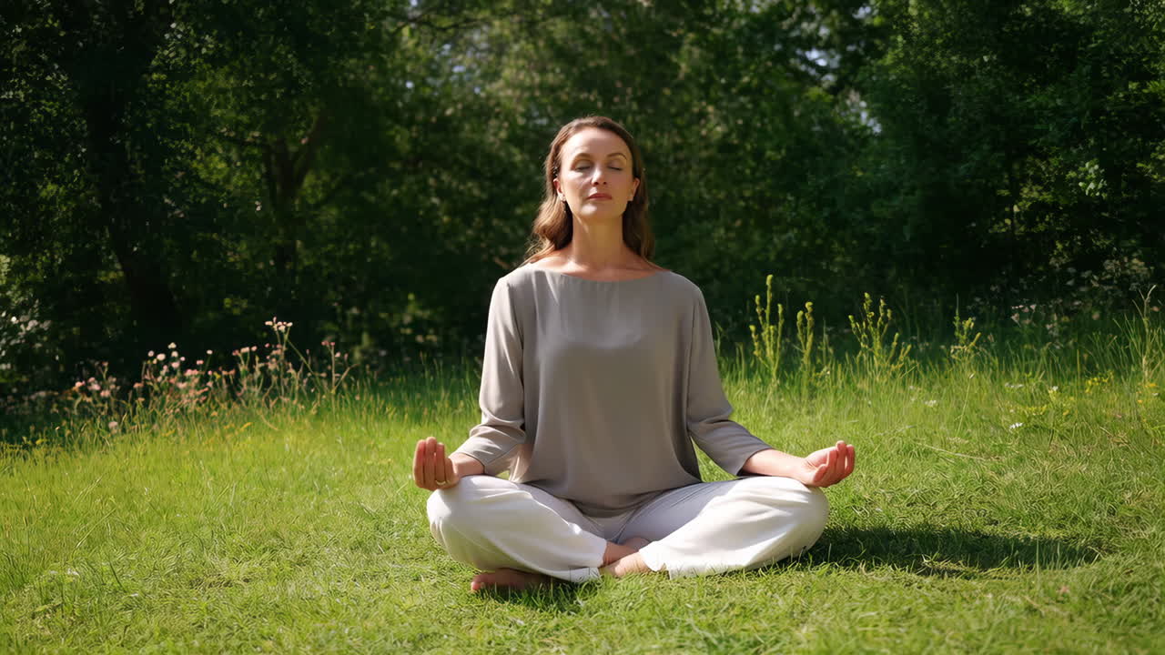 Woman meditating in a peaceful outdoor setting