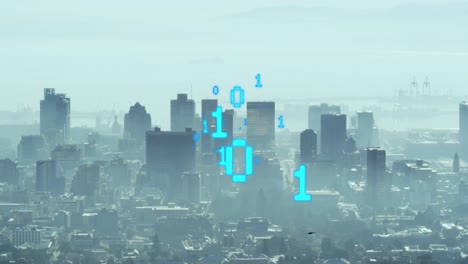 Animación-Del-Procesamiento-De-Datos-De-Codificación-Binaria-Contra-La-Vista-Aérea-Del-Paisaje-Urbano