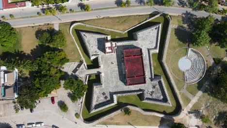 aerial view of a historic star-shaped fort