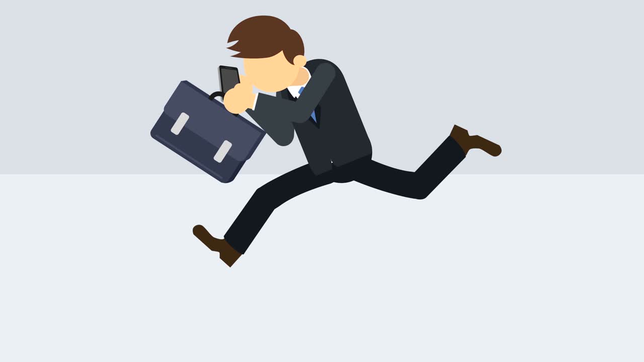 가방과 전화로 달리는 사업가, 성공 개념, 평평한 스타일의 루프 일러스트레이션