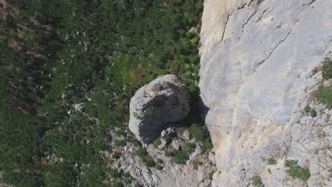 aerial view of mountain valley with rock formation