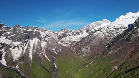 alpine paradise with snow-capped mountains and their lush green slopes in albania