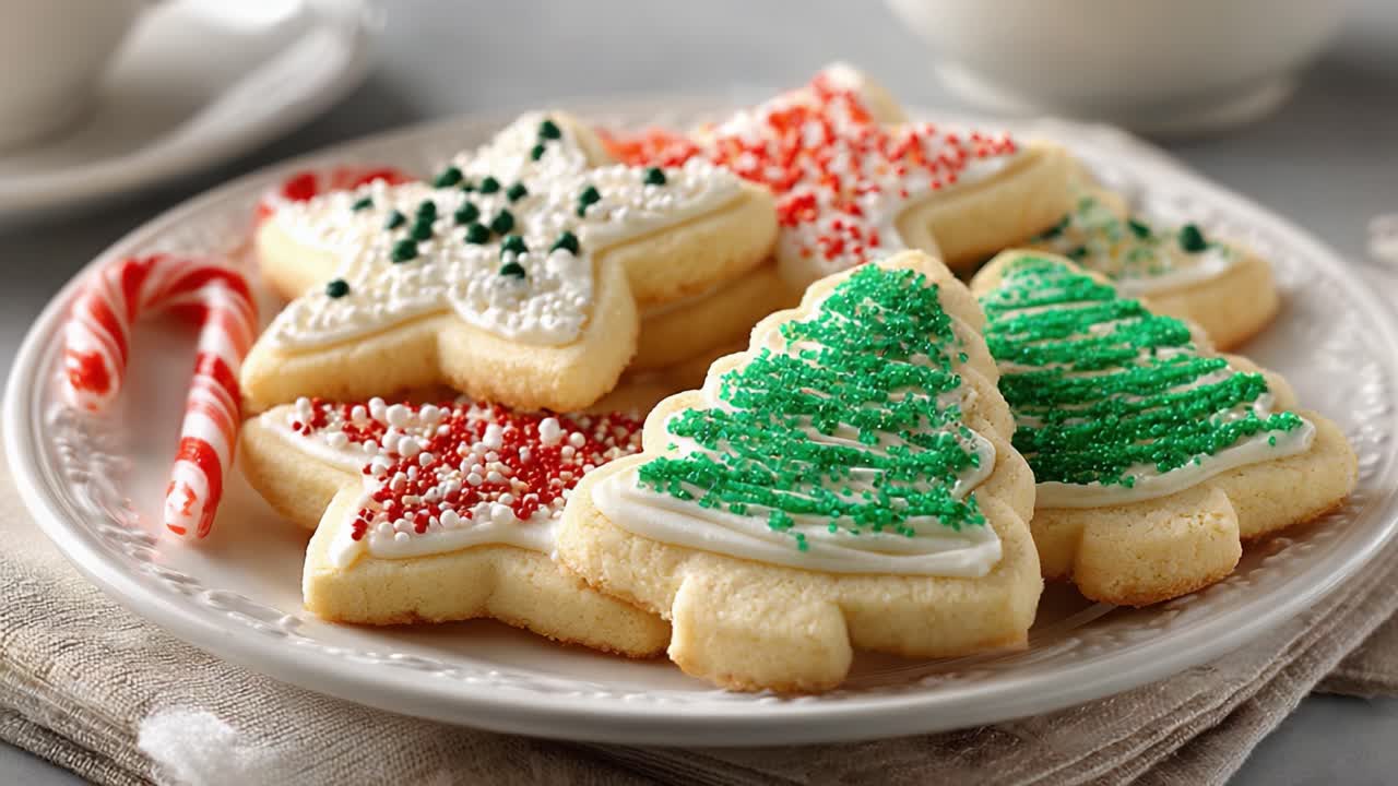 A Delightful Array of Colorful Christmas Cookies Artfully Decorated with Festive Icing, Perfect for Holiday Gatherings and Celebrations