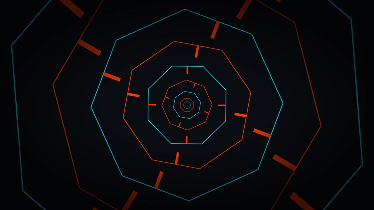 Abstract Tunnel of Glowing Geometric Octagons