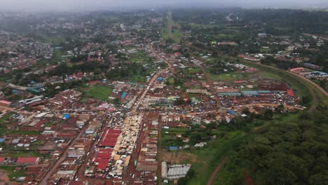 Establishing-Aerial-View-Of-Africa-Rural-Village,-Old-Buildings,-Kenya