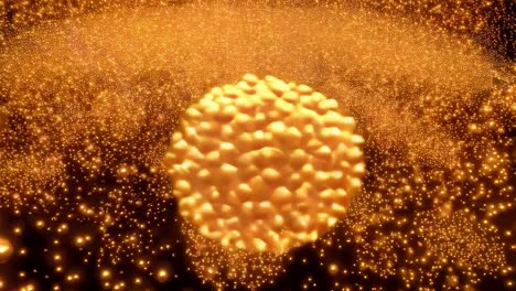 delving into the mesmerizing realm of glimmering particles set against an expansive cosmic backdrop that features a striking central sphere