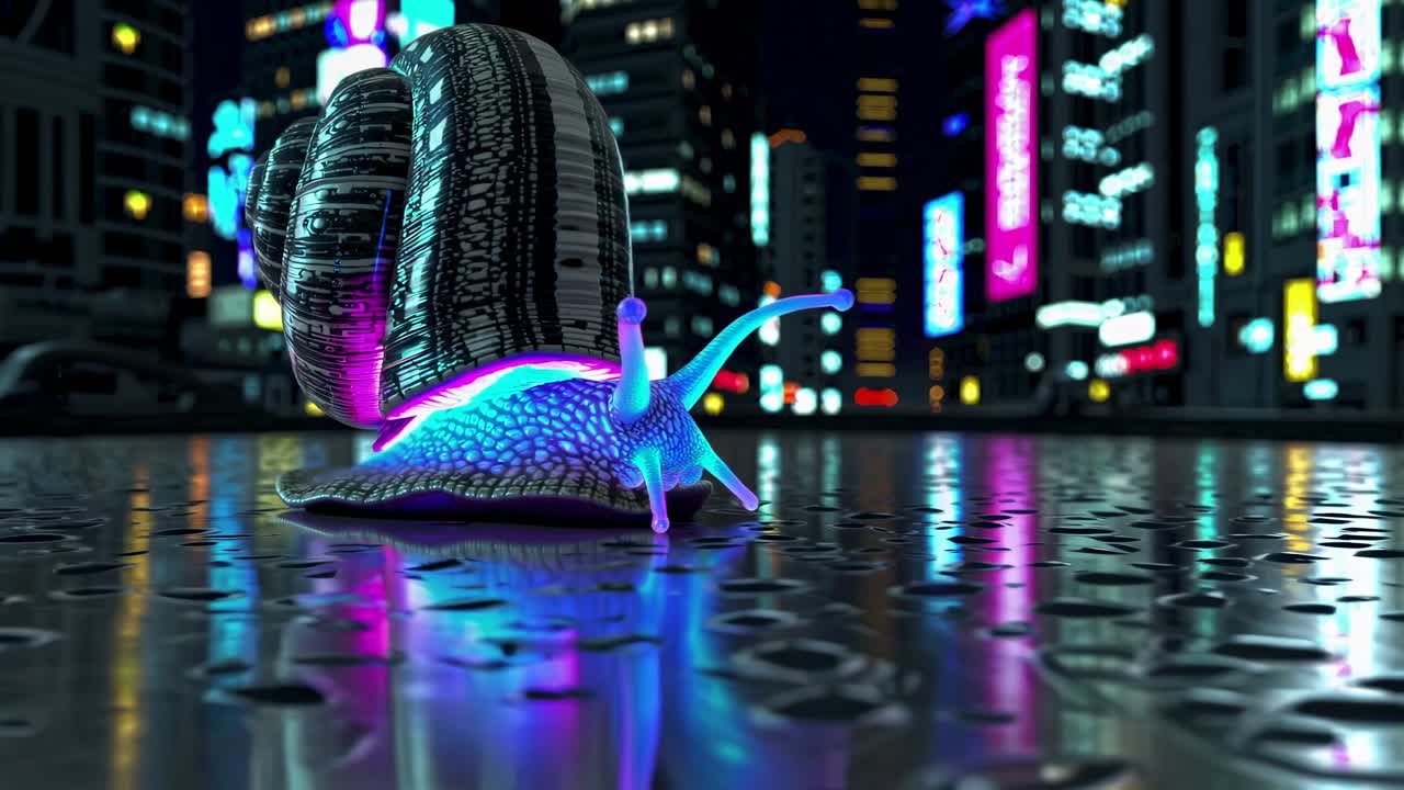 Neon Snail in Cyberpunk City