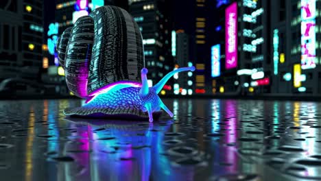 neon snail in cyberpunk city