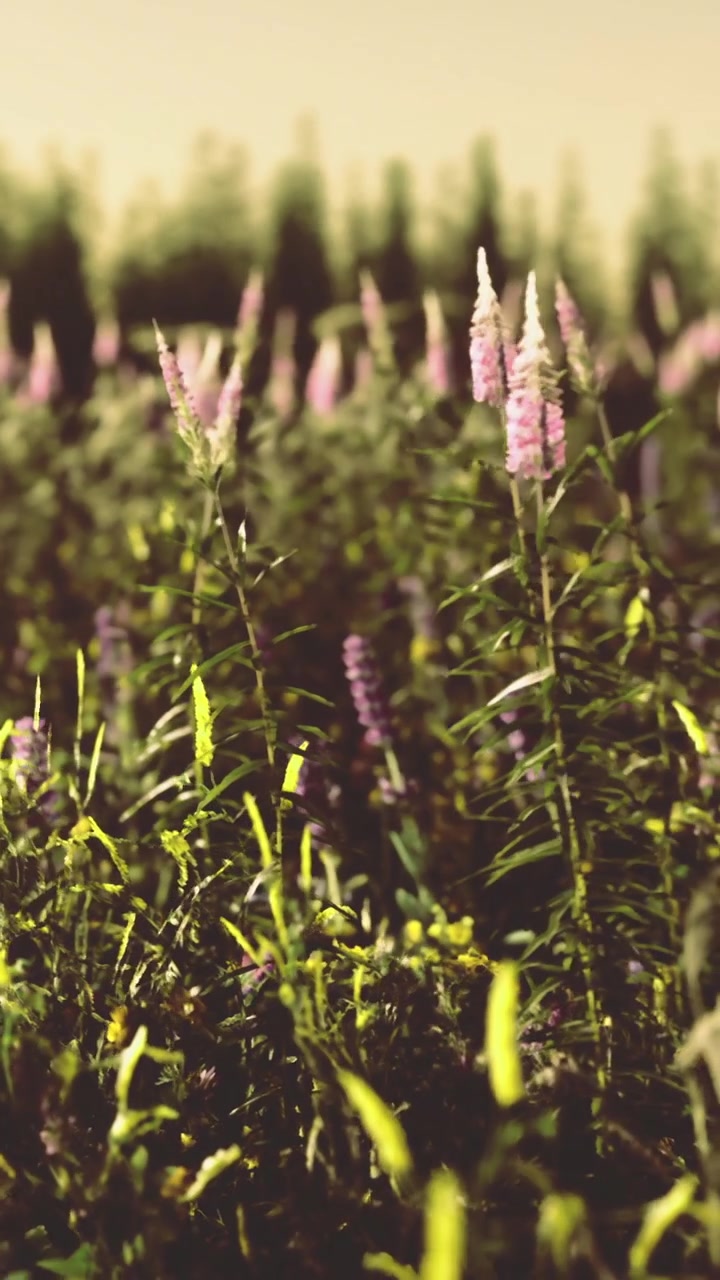 Fiori colorati fioriscono in un campo durante le calde ore diurne.