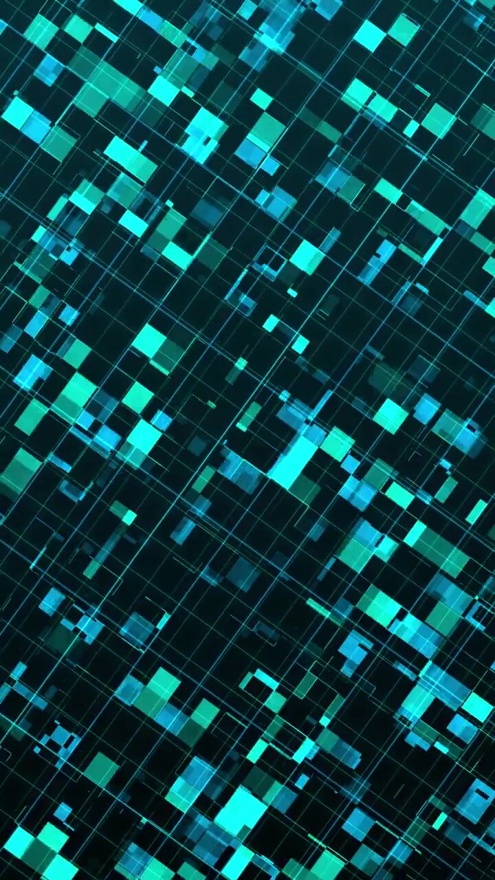 Abstract Digital Background with Moving Cyan Geometric Squares