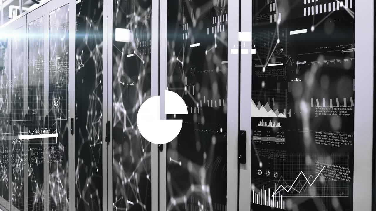 icono de nube, redes de comunicación y procesamiento de datos a través de la sala de servidores de computadoras