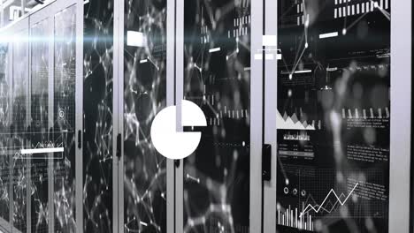 cloud icon, communication networks and data processing over computer server room