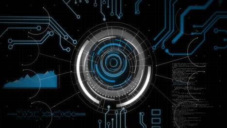 animation of interface with round scanner, microprocessor connections and data processing