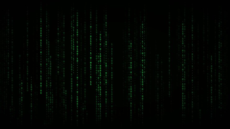 Digital Matrix Rain with Falling Green Binary Code