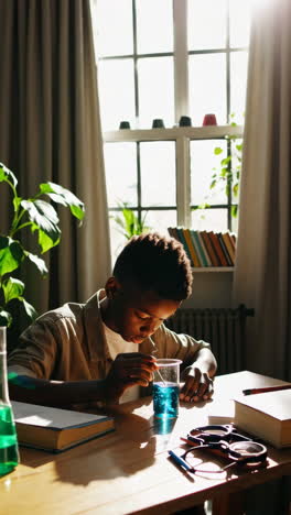 young person conducting a science experiment at home