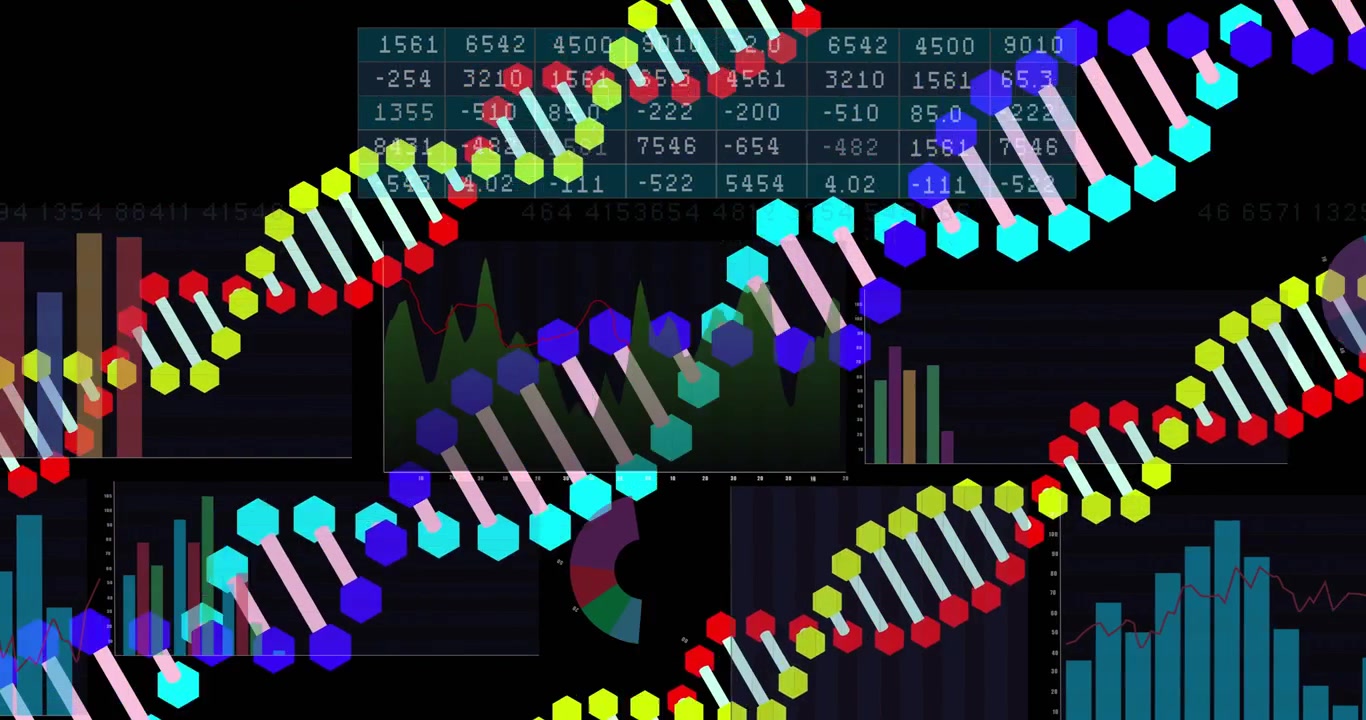 Animation of digital data processing over dna strands