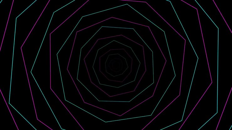 Túnel Abstrato de Octógonos de Néon Brilhantes