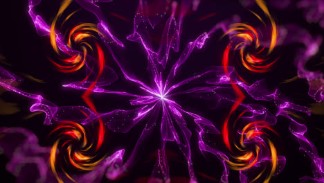 animación de llamas en espiral y formas rosadas sobre fondo negro