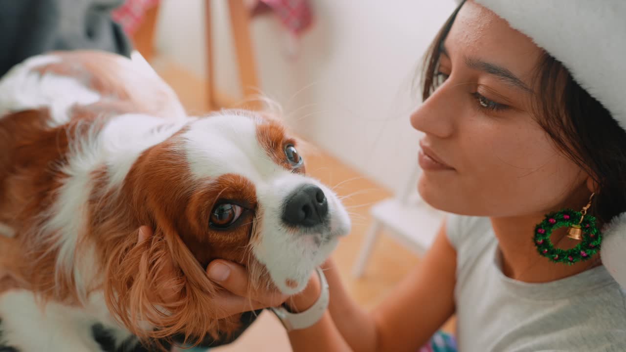 Woman and her dog celebrating Christmas