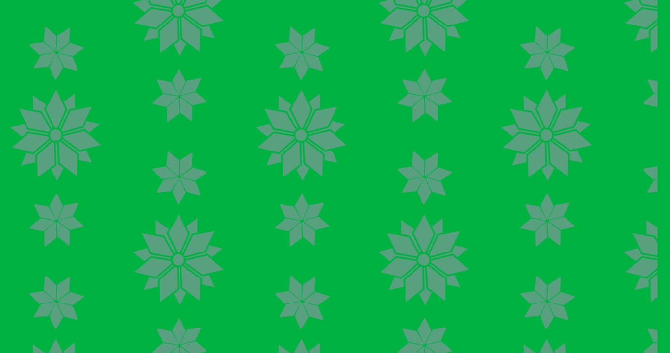 Decorative green flower icons moving in seamless pattern against transparent background