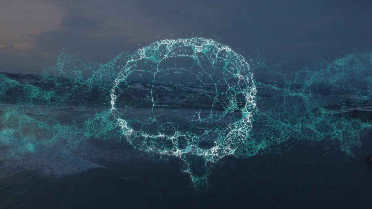 Animation of human brain over seascape