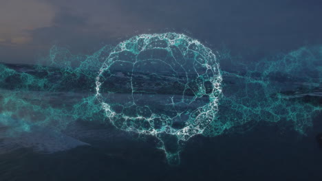 animación del cerebro humano sobre el paisaje marino
