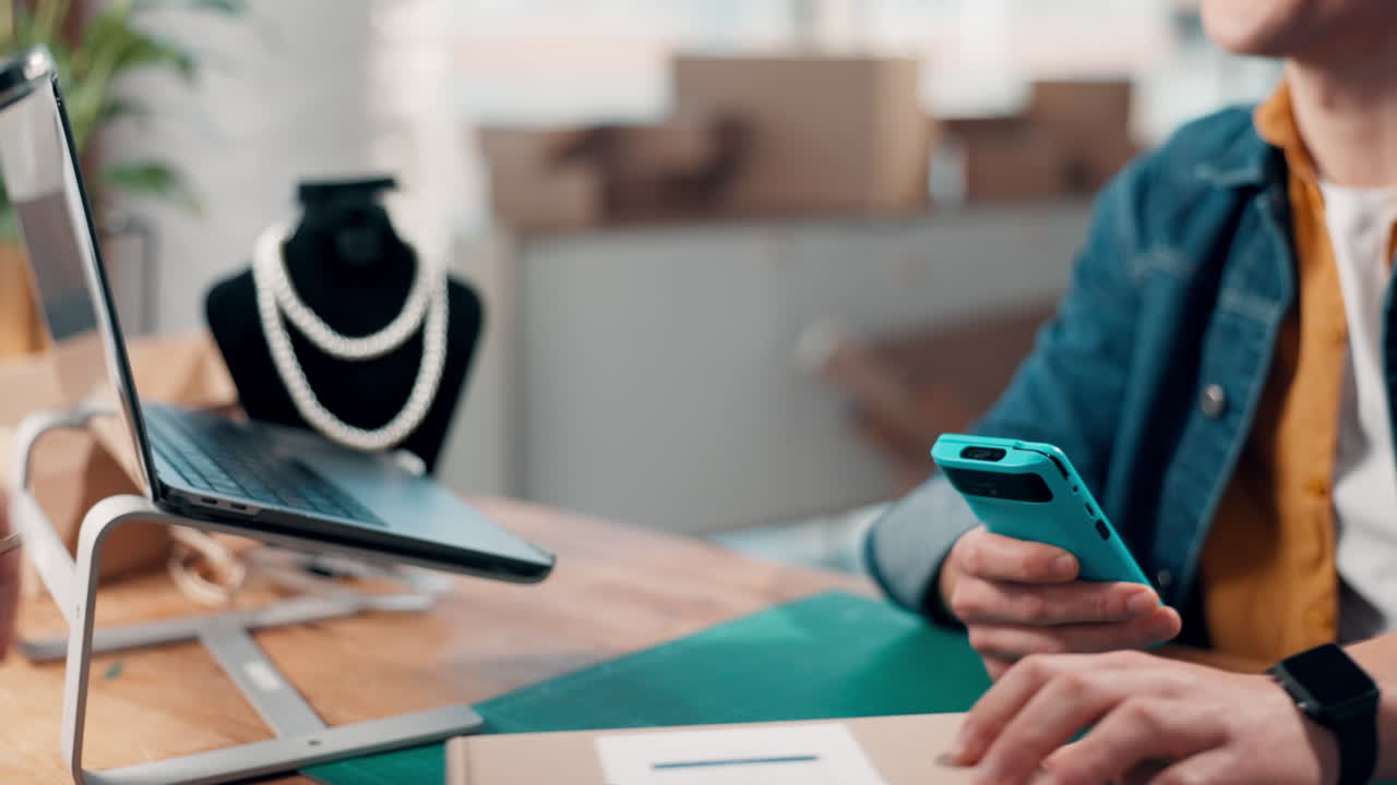 E-commerce Business Transaction with Laptop and Smartphones