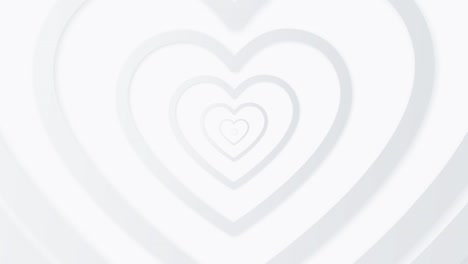 los corazones blancos se mueven desde el centro con una suave sombra 3d. luz amor puro. fondo de bucle sin costuras animado. feliz día de san valentín. tarjeta digital de regalo. papel tapiz bonito y lindo. día de la madre. feliz cumpleaños