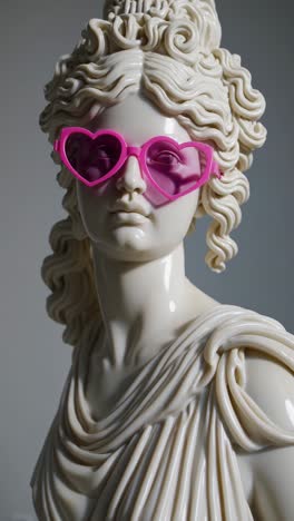 classical sculpture with pink heart sunglasses