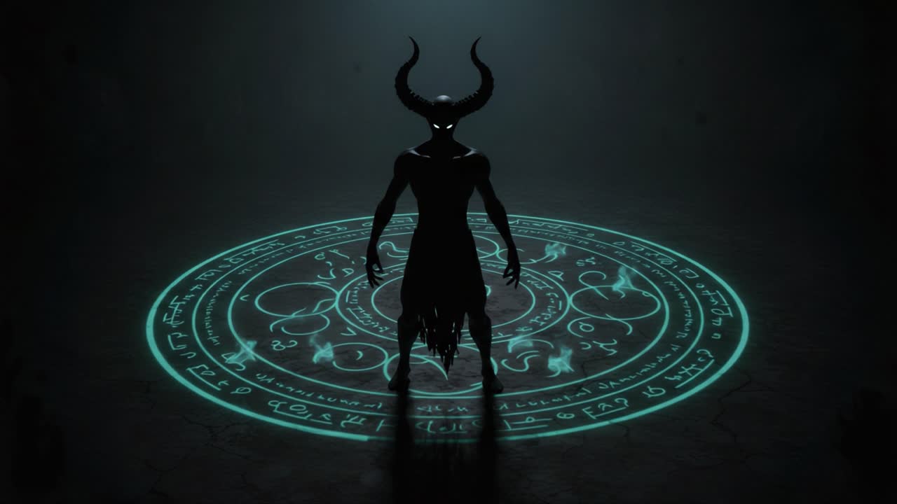 A Dark Figure Silhouetted Against an Ethereal Summoning Circle, Radiating Mystery and Power, Emanating an Atmosphere of Intrigue and Supernatural Energy