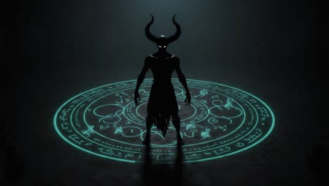 a dark figure silhouetted against an ethereal summoning circle, radiating mystery and power, emanating an atmosphere of intrigue and supernatural energy
