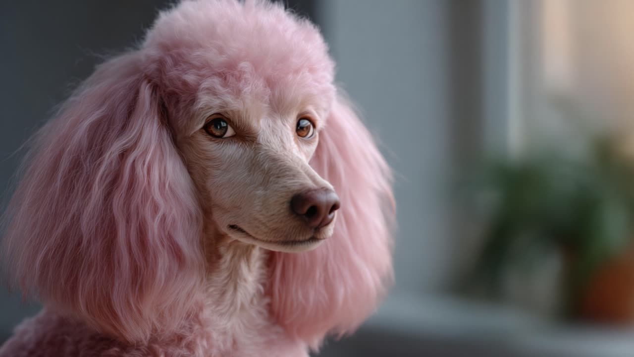 Caniche rosa adorable: un retrato cautivador de un perro encantador con un pelaje esponjoso y una expresión fascinante, perfecto para amantes de las mascotas y entusiastas de los perros en todas partes
