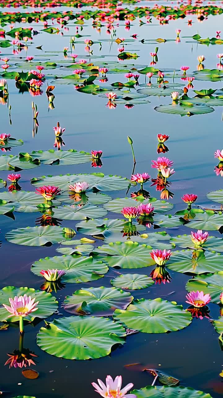 Pink Lotus Flowers on a Calm Pond