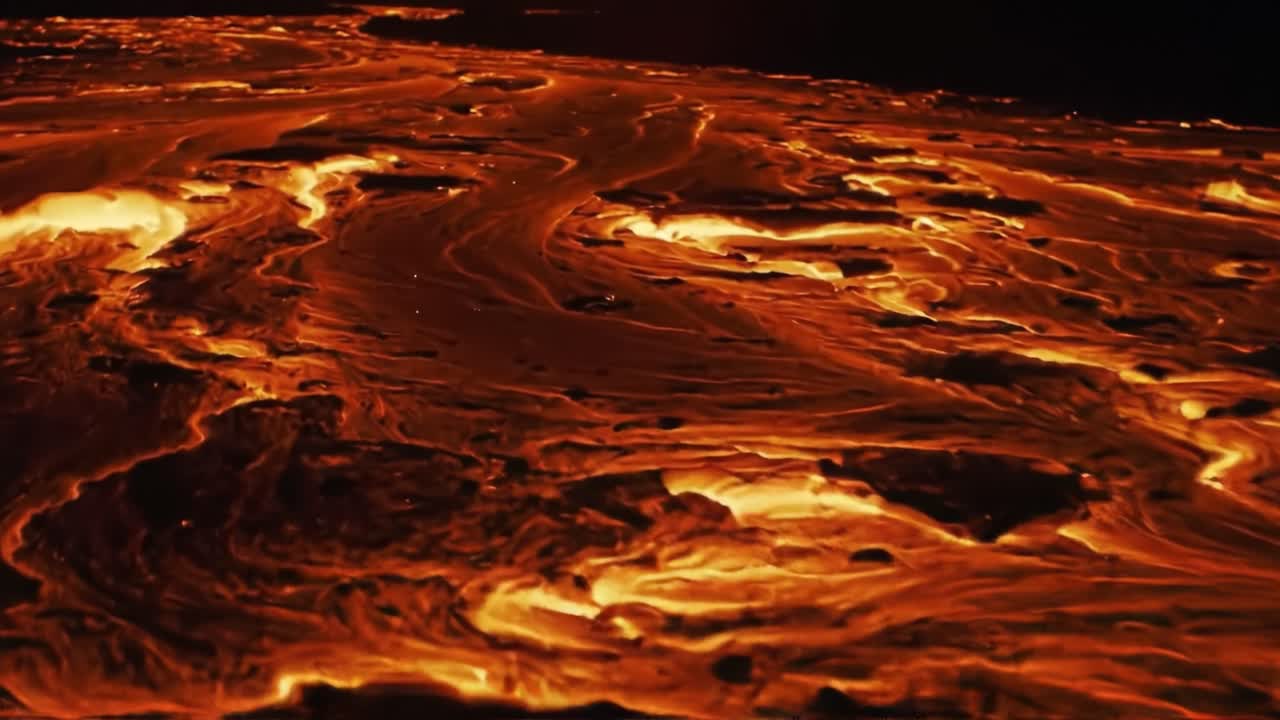 Majestic Flow of Lava: A Stunning Transformation from Liquid Fire to Fiery Landscape Captured in Two Dynamic Frames