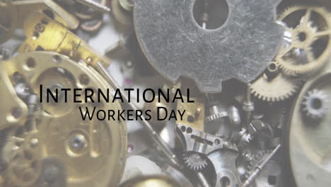 animación del texto del día internacional de los trabajadores sobre herramientas y partes del mecanismo