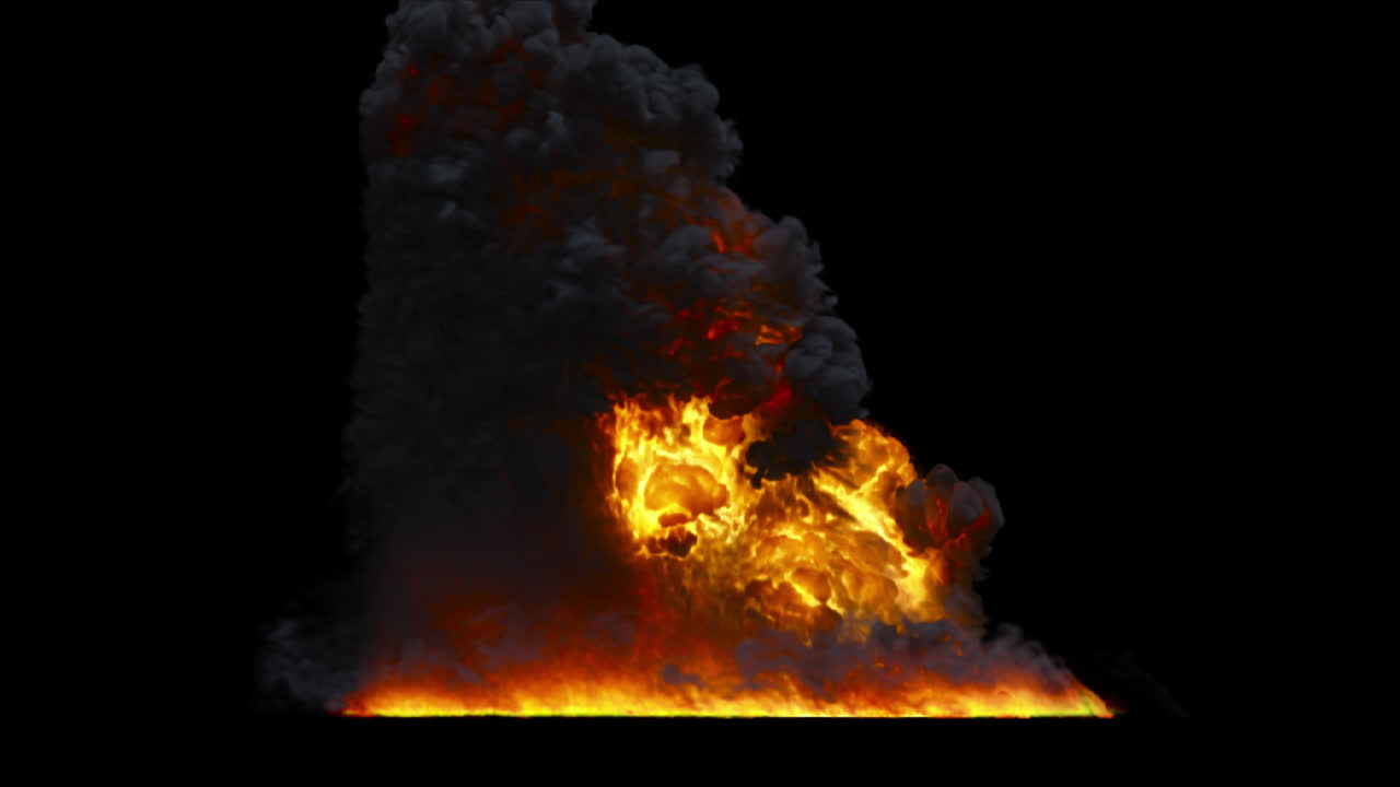 explosión masiva con fuego y humo