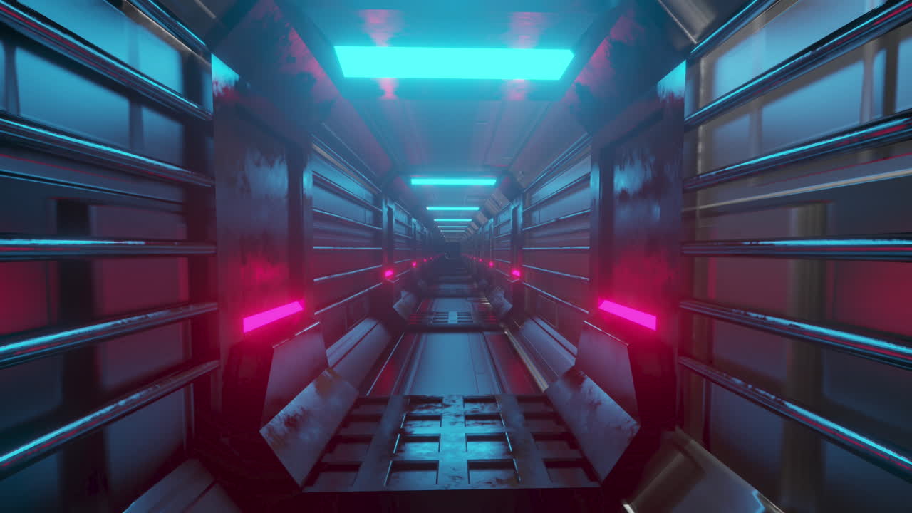 animación de luces rosadas sobre un túnel industrial en movimiento