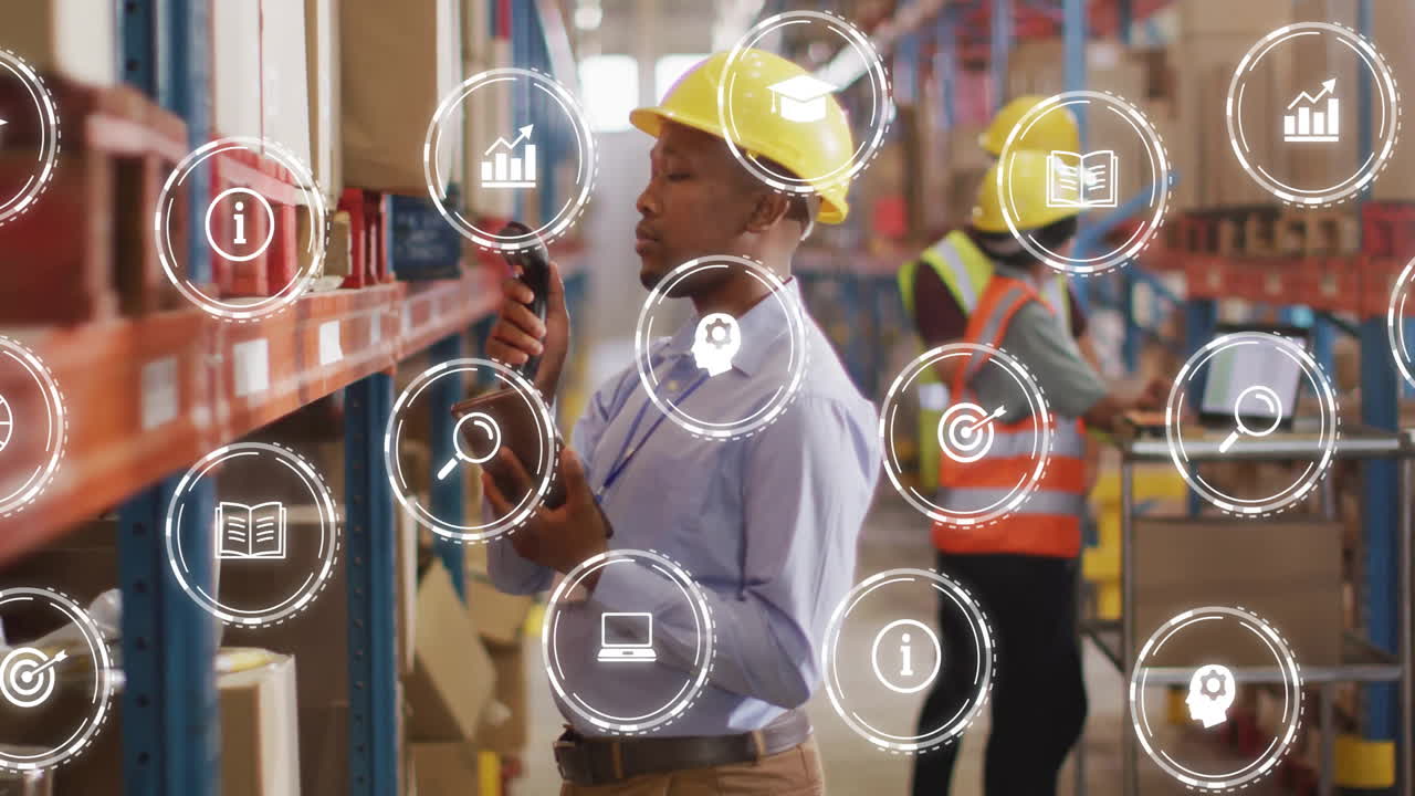 Using handheld devices with animation overlay, warehouse workers managing inventory