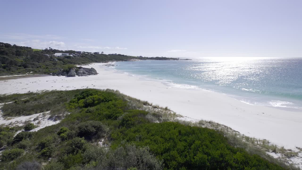 White Sandy Shore Of Honeymoon Beach, The Gardens, Australia - Drone Shot