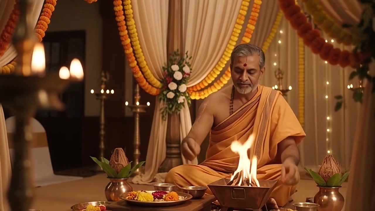 Hindu Priest Performing Traditional Havan Ritual