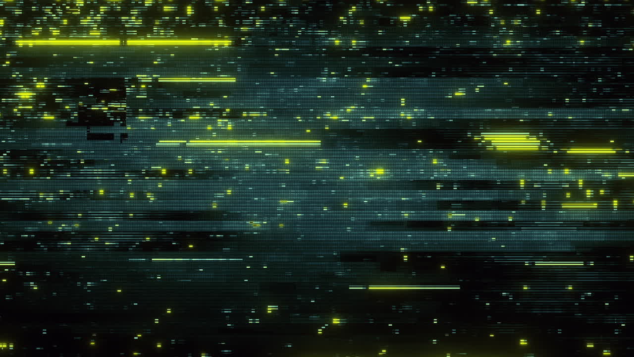 Effetto Glitch Digitale Sfarfallante con Linee Gialle e Ottanio