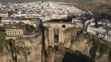 aerial view of ronda, spain, moving closer into its puente nuevo bridge landmark