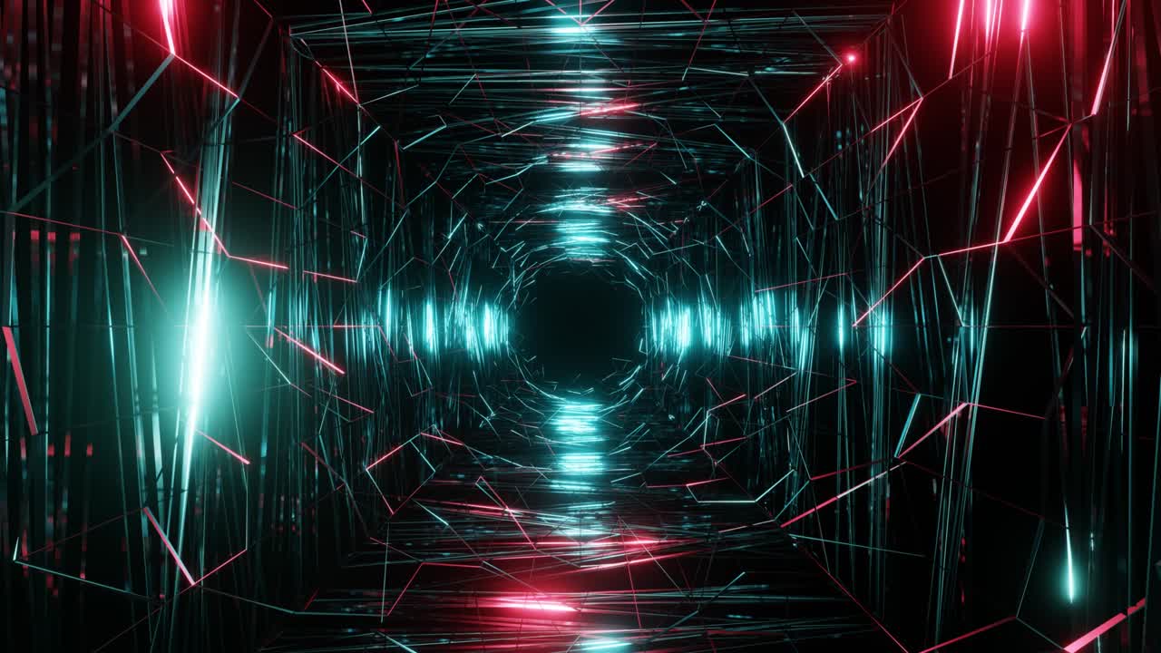 4K Flight in abstract sci-fi tunnel seamless loop. Futuristic motion graphics, high tech background