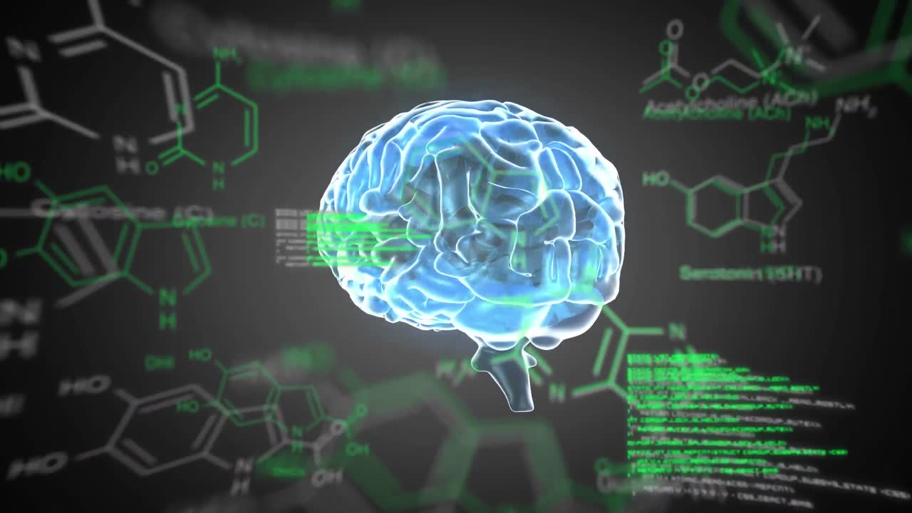 화학적 구조 기호를 가진 뇌 홀로그램