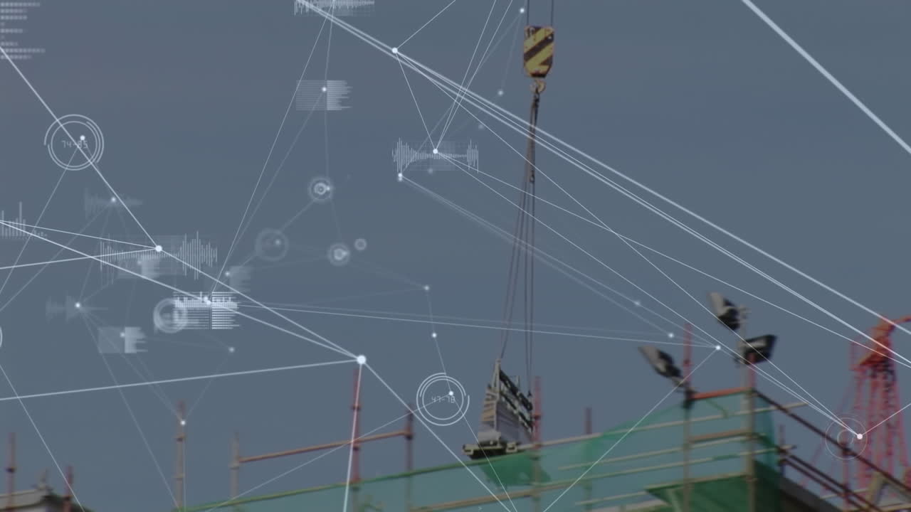 건설 현장 위의 연결 네트워크의 애니메이션