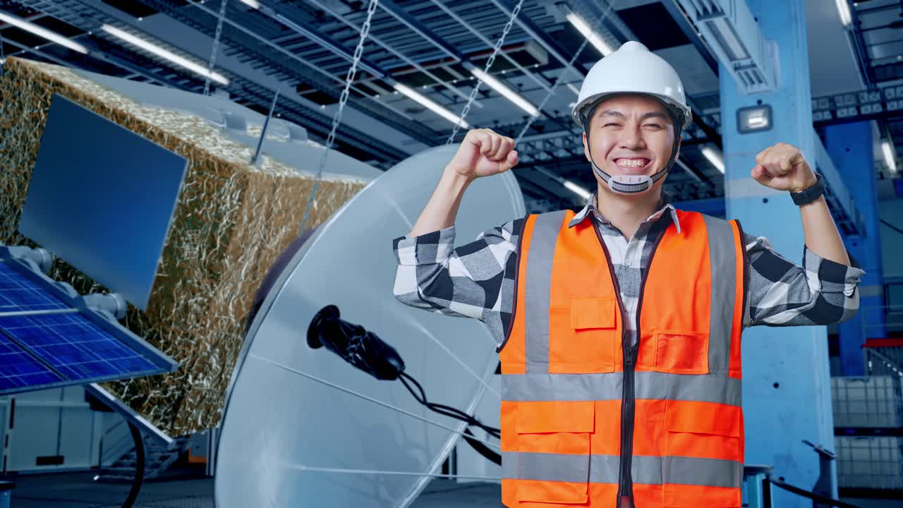 위성 시설의 성공을 축하하는 엔지니어