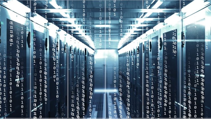 Animation of binary coding and data processing over computer servers